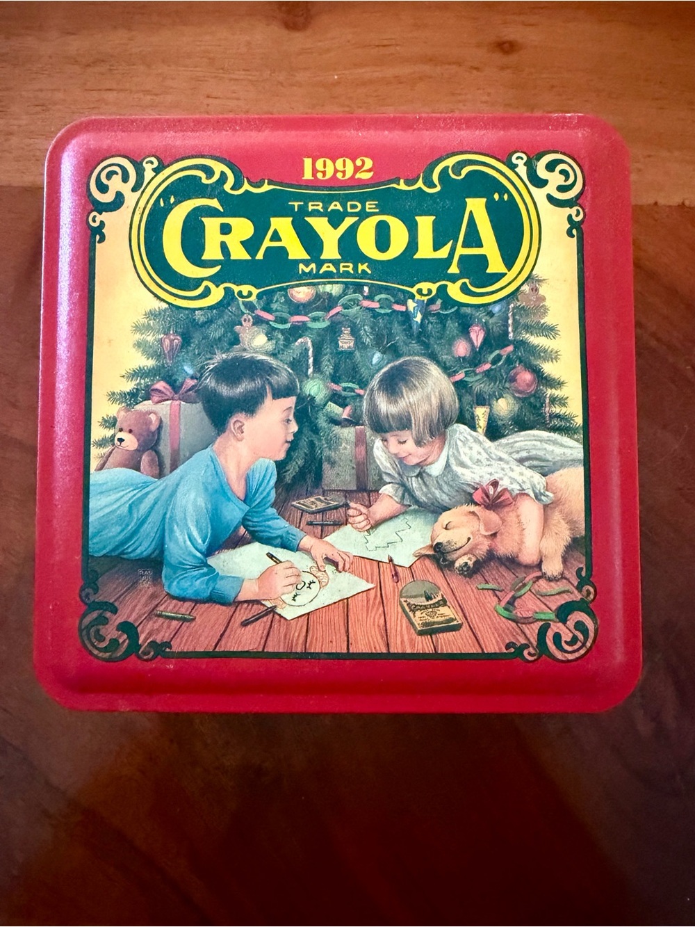 Crayola Vintage Red Holiday Crayon Tin - 1992 Artwork